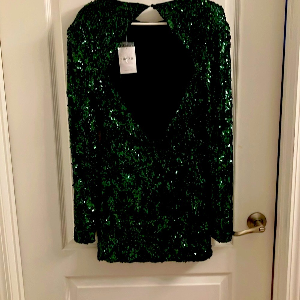 Forever 21 Green Sequin Long Sleeve Bodycon Dress